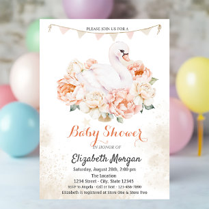 Invitation Cute Baby Swan Rose Baby shower