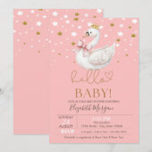 Invitation Cute Baby Swan Stars Baby Shower (Devant / Derrière)