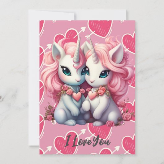 Invitation Cute Baby Unicorns Cpuple pour le cadeau de la Sai (Devant)