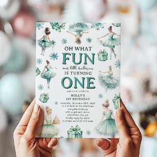 Invitation Cute Ballerina Festive Girls 1er Anniversaire