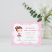Invitation Cute Ballerina Girl rose Chevron fête d'anniversai (Debout devant)