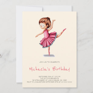 Invitation Cute Ballerina Pink Tutu Danse Fille Anniversaire