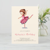 Invitation Cute Ballerina Pink Tutu Danse Fille Anniversaire (Debout devant)