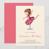 Invitation Cute Ballerina Pink Tutu Danse Fille Anniversaire (Devant / Derrière)