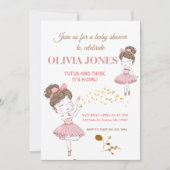 Invitation Cute ballerine tutus rose, parties scintillant bri (Devant)