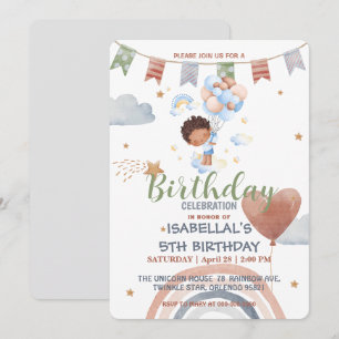 Invitation Cute Balloon African american boys Anniversaire