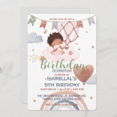 Invitation Cute Balloon Filles afro-américaines fête d'annive (Devant / Derrière)