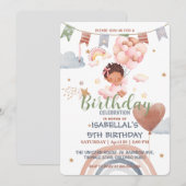 Invitation Cute Balloon Filles afro-américaines fête d'annive (Devant / Derrière)