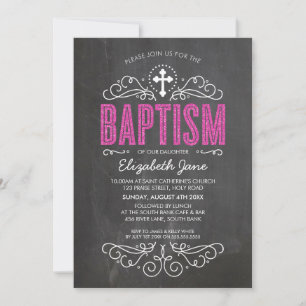 Invitation CUTE BAPTISM élégant rose type de parties scintill