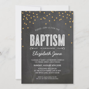 Invitation CUTE BAPTISM parties scintillant d'or confetti sur