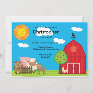 Invitation Cute Barn Yard Animaux de ferme Anniversaire Invit