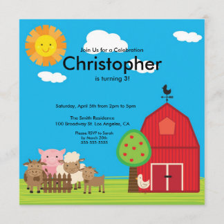 Invitation Cute Barn Yard Farm Animaux Birthday Party Invitat