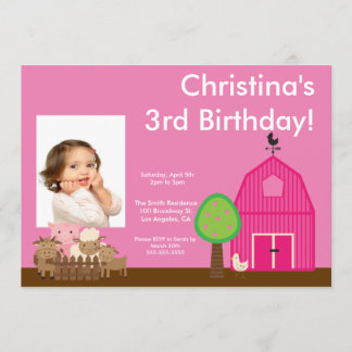 Invitation Cute Barn Yard Farm Animaux Birthday Photo Invitat