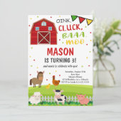 Invitation Cute Barnyard Animaux de ferme Anniversaire Invita (Debout devant)