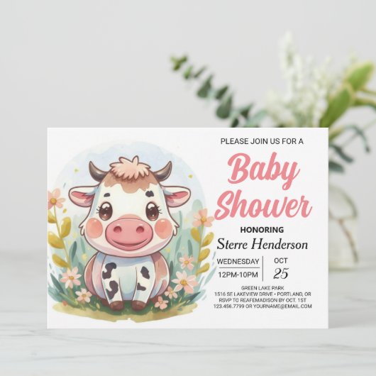 Invitation Cute Barnyard Baby shower de vache à imprimer (Debout devant)