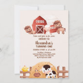 Invitation Cute Barnyard Farm Animaux 1er Anniversaire (Devant)