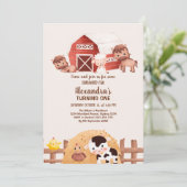Invitation Cute Barnyard Farm Animaux 1er Anniversaire (Debout devant)