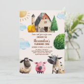 Invitation Cute Barnyard Farm Animaux 1er Anniversaire (Debout devant)