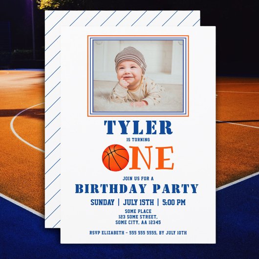 Invitation Cute Basketball Photo 1er anniversaire