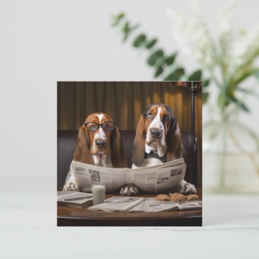 Invitation Cute basset hounds lecture journal (Debout devant)