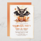Invitation Cute Bat et fête Citrouille d'Halloween (Devant / Derrière)