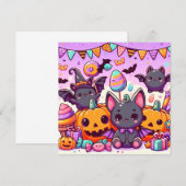 Invitation Cute bats halloween party (Devant / Derrière)