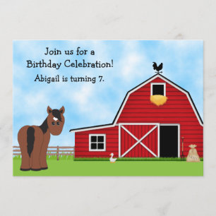 Invitation Cute Bay Horse et Red Barn Girls Anniversaire Part
