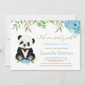 Invitation Cute Bear Aquarelle Bleu verdure Baby shower garço (Devant)