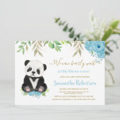 Invitation Cute Bear Aquarelle Bleu verdure Baby shower garço (Debout devant)