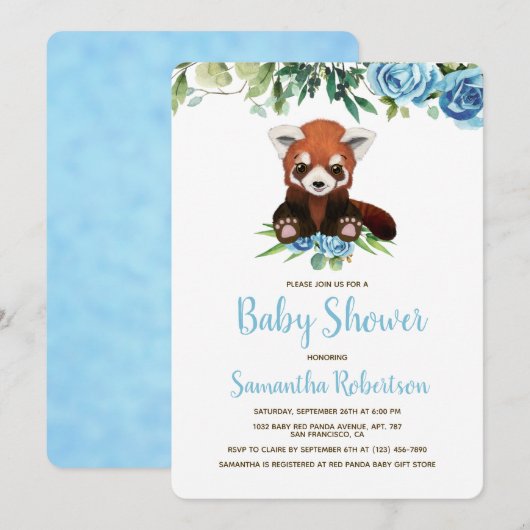Invitation Cute Bear Bleu Floral Baby shower Garçon (Devant / Derrière)