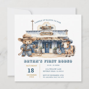 Invitation Cute Bear Boy My 1er Rodeo Wild West Anniversaire