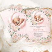 Invitation Cute Bear Croissant Lune Blush Floral Baby shower