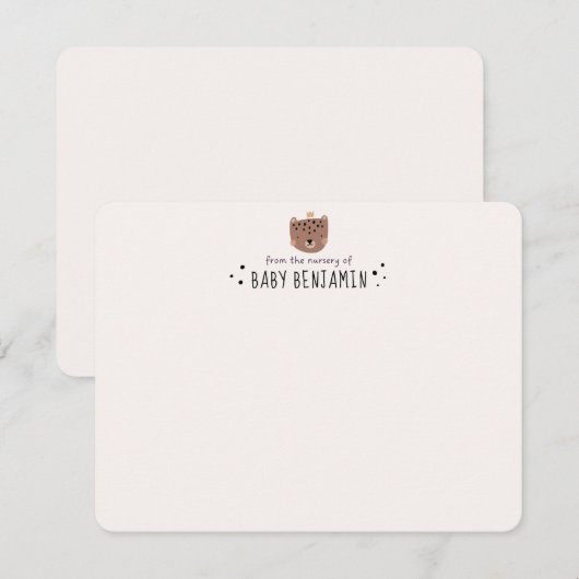 Invitation Cute Bear Crown Baby Boy Nursery Note Card (Devant / Derrière)