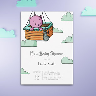 Invitation Cute Bear Cub Baby shower fille