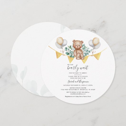 Invitation Cute Bear Eucalyptus Couple Baby Shower Botanique (Devant / Derrière)