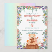 Invitation Cute Bear jouer de la guitare flora Anniversaire (Devant / Derrière)