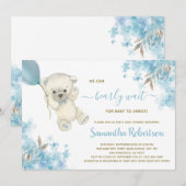 Invitation Cute Bear Teddy Blue Balloon Baby shower garçon (Devant / Derrière)