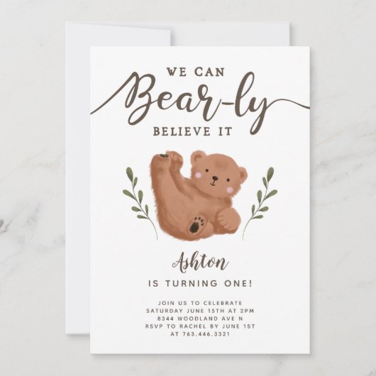Invitation Cute Bear Thème Fête d'anniversaire du garçon (Devant)