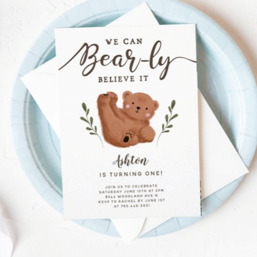 Invitation Cute Bear Thème Fête d'anniversaire du garçon