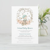 Invitation Cute Bear Vintage Turquoise Baby shower virtuel (Debout devant)