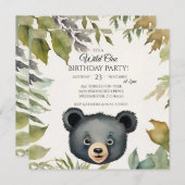 Invitation Cute Bear Wild One 1ère fête d'anniversaire (Devant / Derrière)
