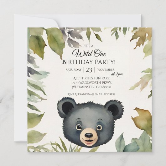 Invitation Cute Bear Wild One 1ère fête d'anniversaire (Devant)