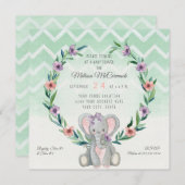 Invitation Cute bébé Eléphant Wreath Floral Chevron Motif (Devant / Derrière)
