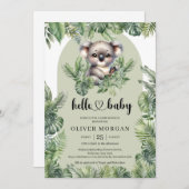 Invitation Cute bébé koala Aquarelle vert tropicale (Devant / Derrière)