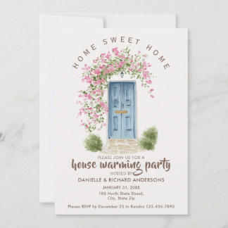 Invitation Cute Beige Brown House Flower House Warming Party