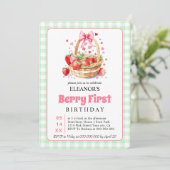 Invitation Cute Berry First Birthday strawberries for girls (Debout devant)