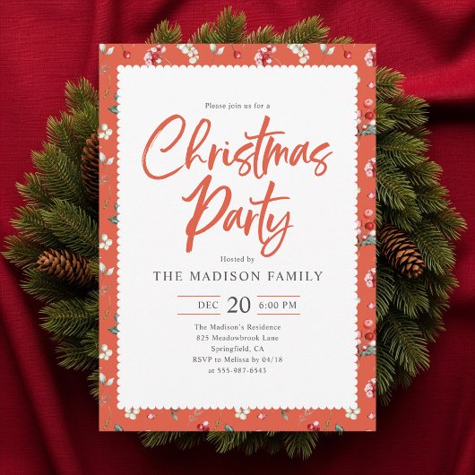 Invitation Cute Berry Pattern Handwritten Christmas Party