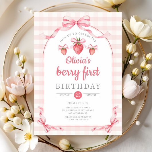 Invitation Cute Berry Première fille 1er anniversaire