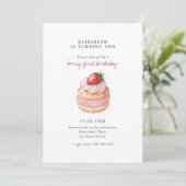 Invitation Cute Berry Sweet Pink First Birthday (Debout devant)