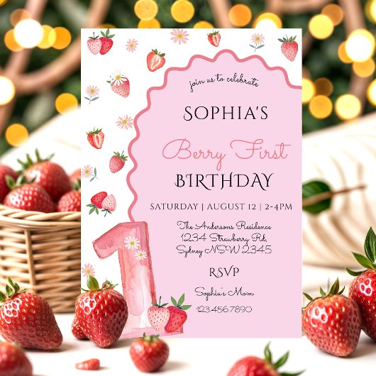 Invitation Cute Berry Wavy Premier 1er anniversaire